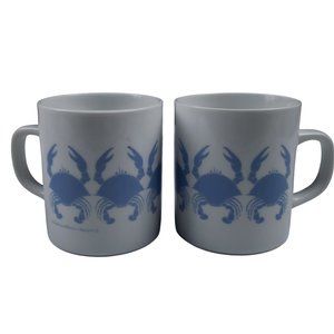 Goudchaux Maison Blanche Blue Crab Coffee Mugs Vintage 1980s Set 2